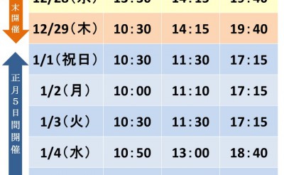 12/28～1/5　発走時刻のご案内